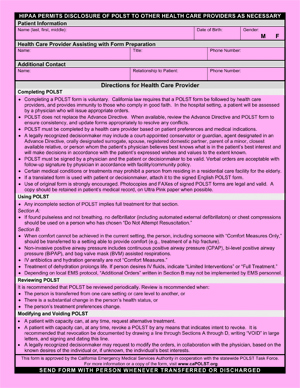 Physicaian Order for Life-Sustaining Teatment (POLST) Form