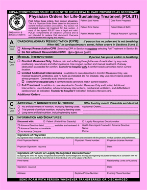 Physicaian Order for Life-Sustaining Teatment (POLST) Form